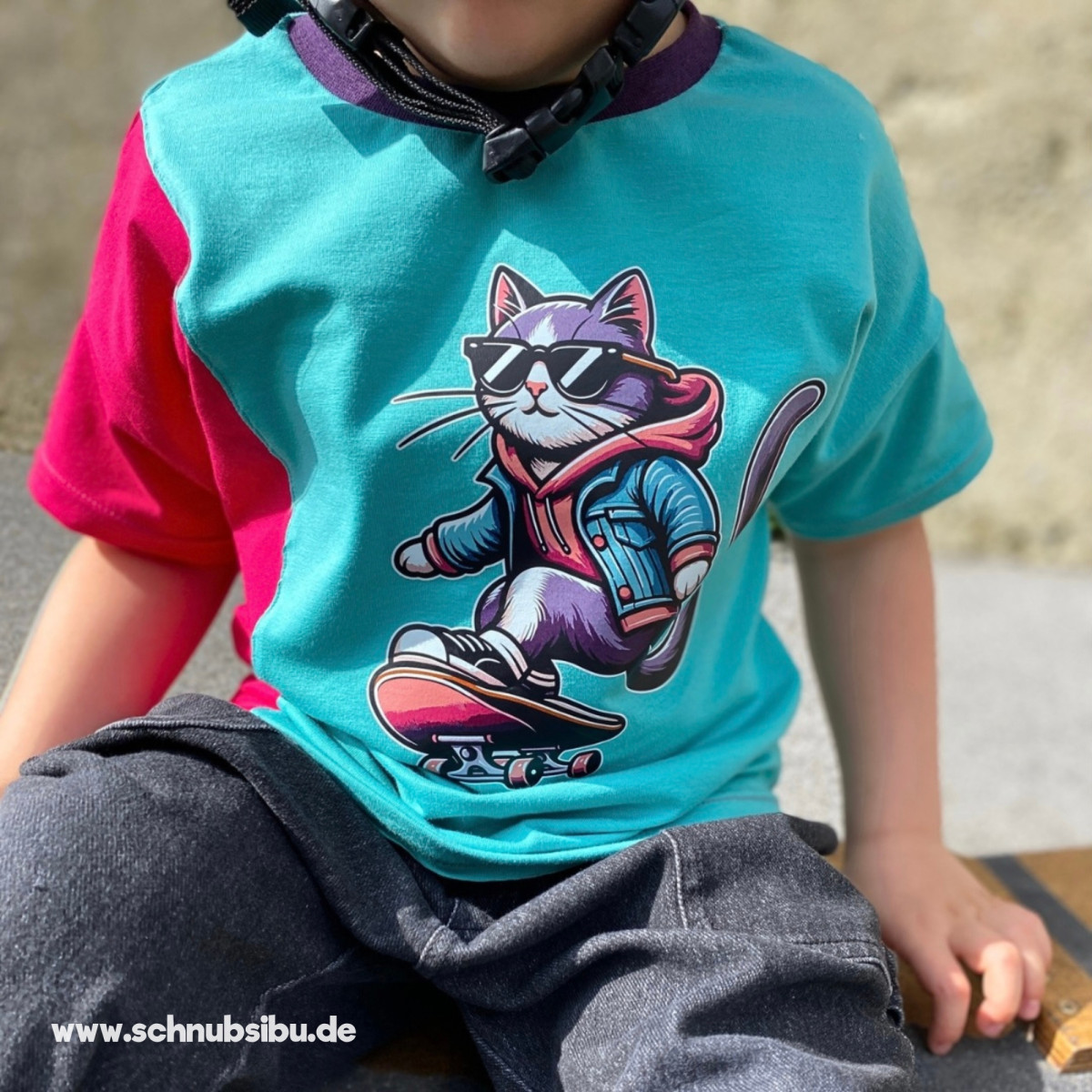 Bügelbild Katze auf Skateboard